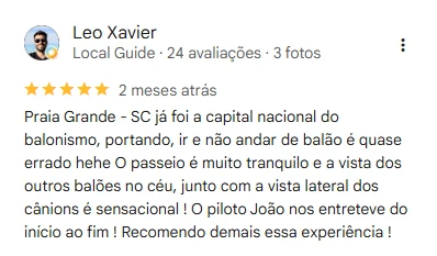 Avaliação de Leo Xavier no Google